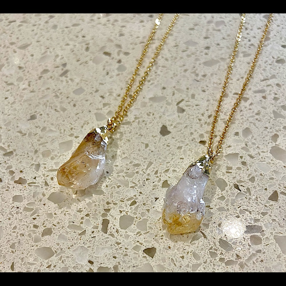 Gold plated raw citrine crystal necklace